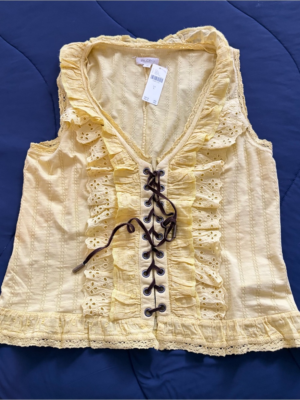 Anthropologie Pilcro Eyelet Ruffle Tank in Lemongrass - Picture 3 of 13
